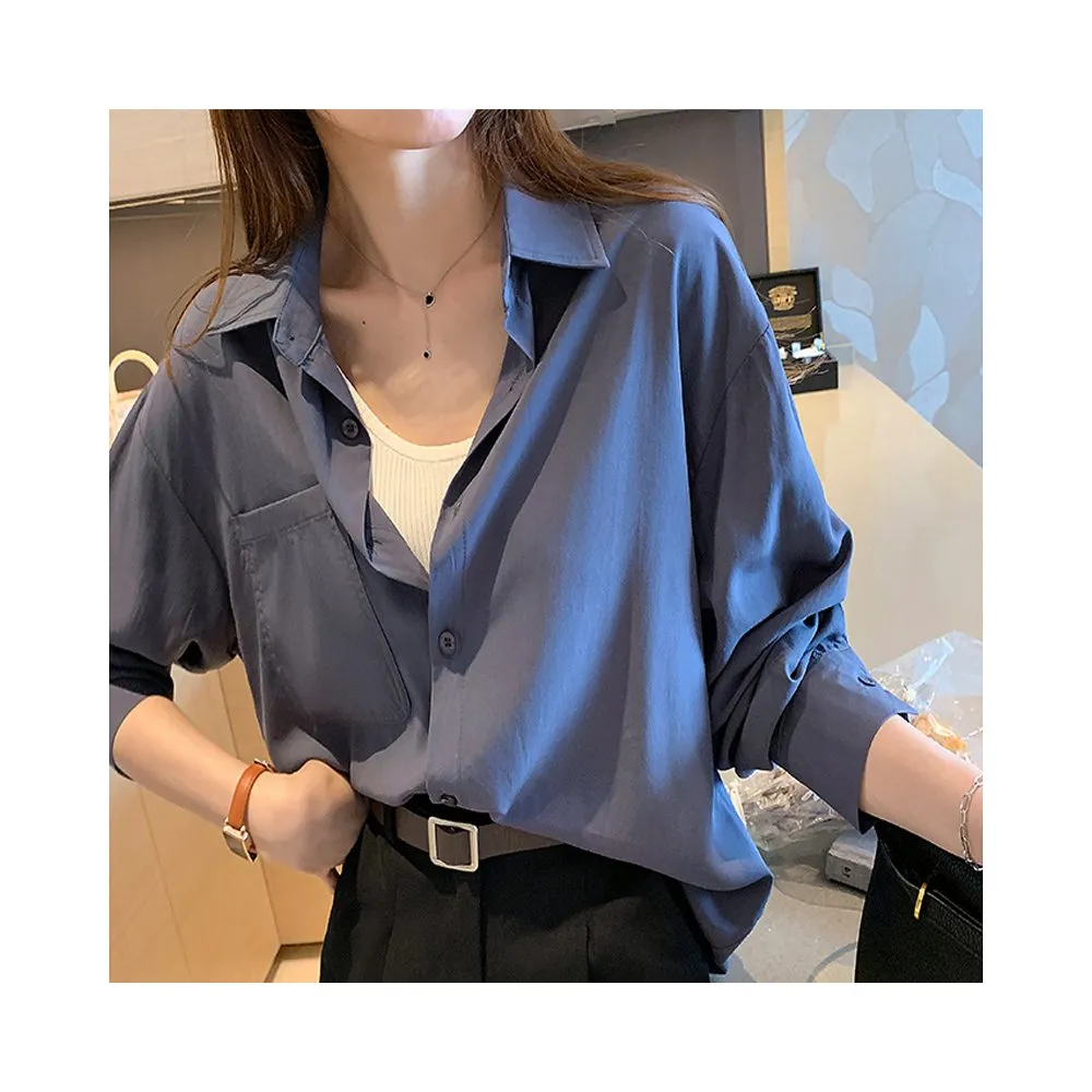Women's Solid Color Loose Long Sleeve Blouse