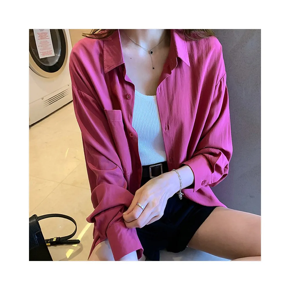 Women's Solid Color Loose Long Sleeve Blouse