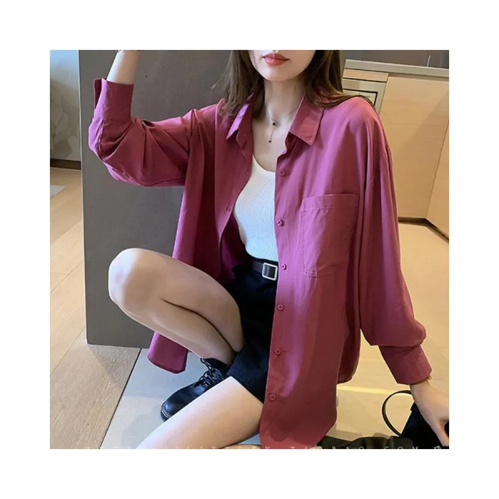 Women's Solid Color Loose Long Sleeve Blouse