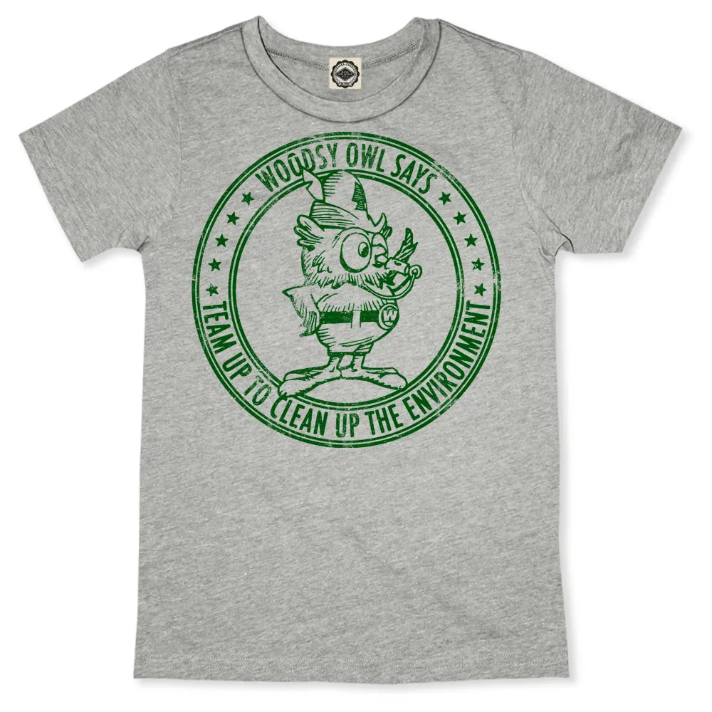 Woodsy Owl "Team Up To Clean Up" Kid's Tee