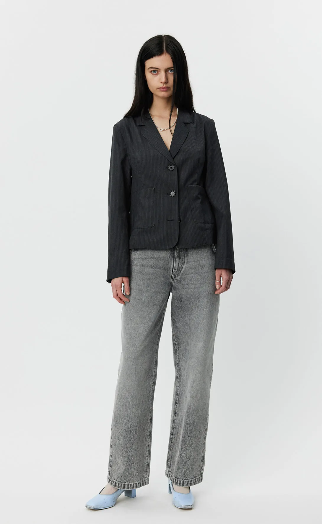 Work Blazer - Dark Grey Pinstripe
