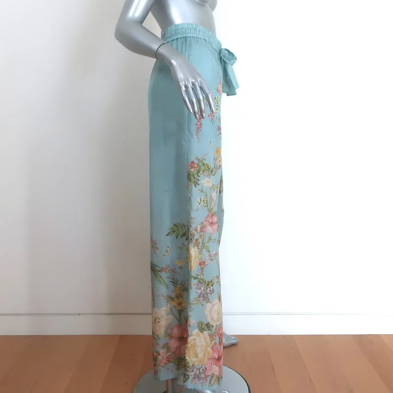 Zimmermann Waverly Relaxed Pants Blue Floral Print Silk Size 0 US 4 NEW