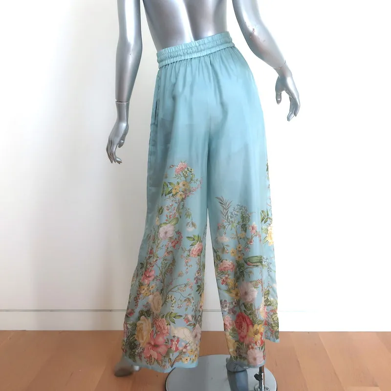 Zimmermann Waverly Relaxed Pants Blue Floral Print Silk Size 0 US 4 NEW
