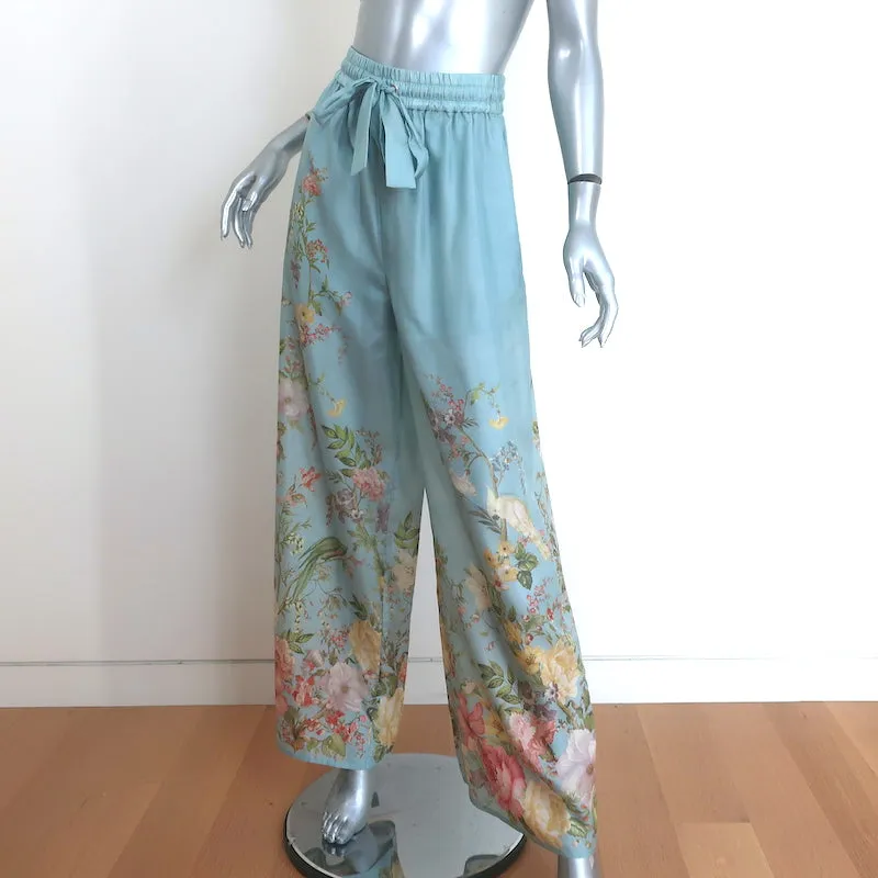 Zimmermann Waverly Relaxed Pants Blue Floral Print Silk Size 0 US 4 NEW